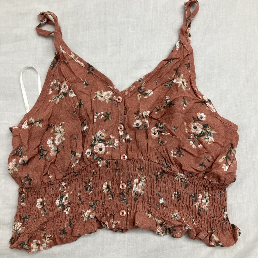 Paradise USA Floral Crop Tank Top Brown size Large